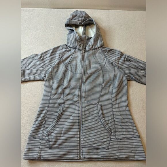 Athleta Hoodie Full Zip Jacket Size Medium Gray White Striped Size L Women’s - Picture 15 of 16
